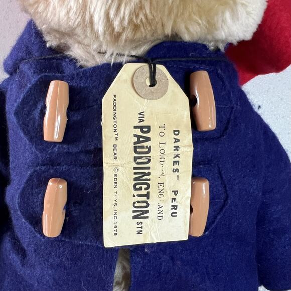 Vintage Eden Toys Paddington Bear Plush 1975/1981 Red Hat Blue Coat Tag - Picture 3 of 9
